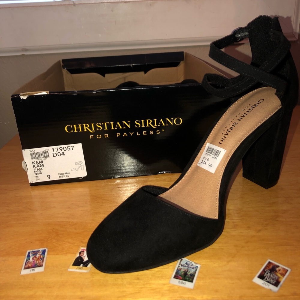 Black covered toe heels